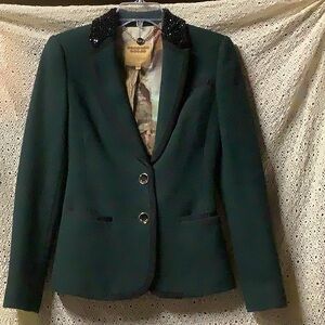 Ted Backer Green Black trim/ jeweled collar blazer